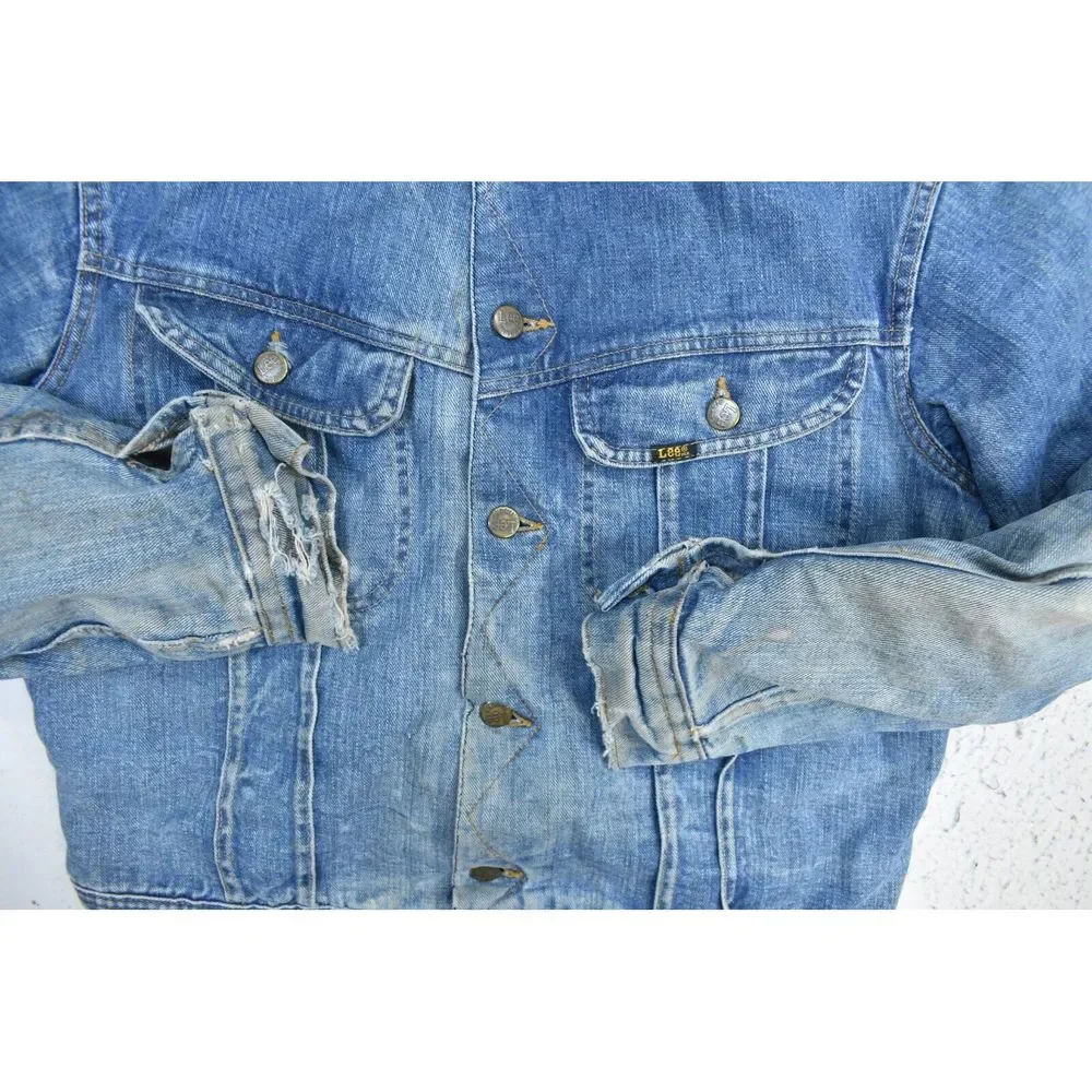 Storm Rider Lee Vintage Made in USA Denim Button Front Jean Jacket Distressed M - Picture 10 of 10
